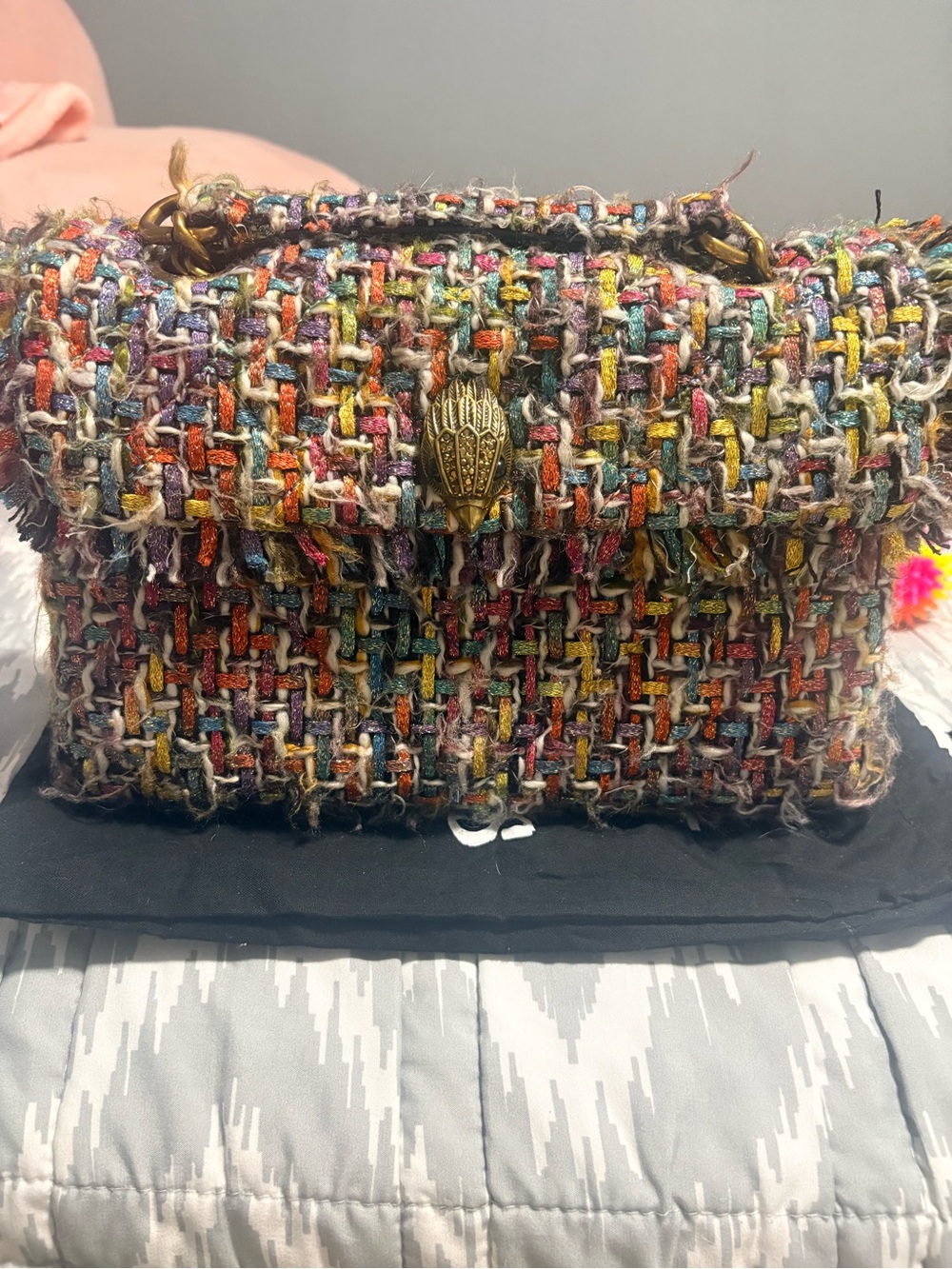 Kurt Geiger Multicolor Tweed Shoulder Bag with Brass Hand Clasp